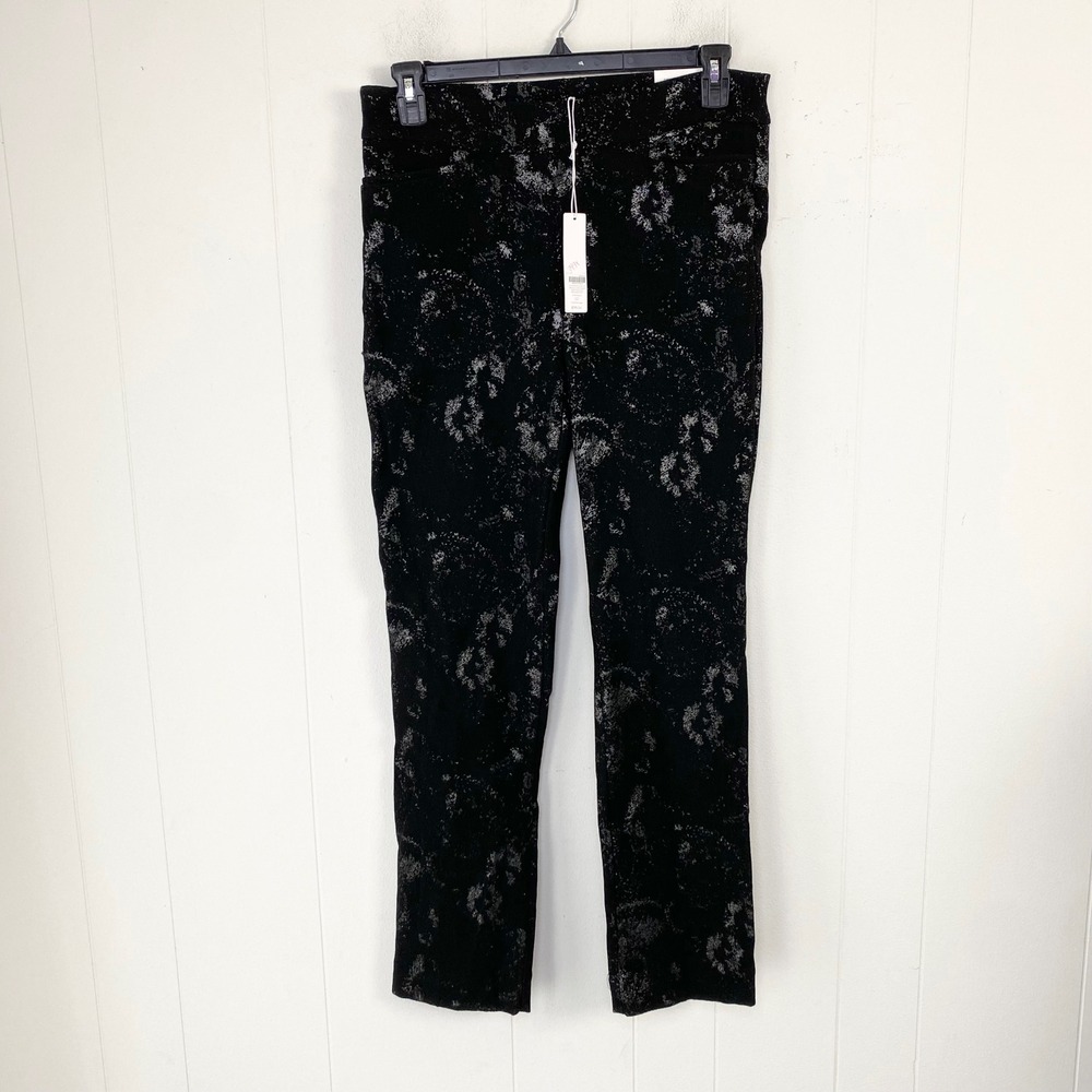 Chicos So Slimming Brigitte Metallic Mist Pants Black Silver Slim Leg 1R US 8
